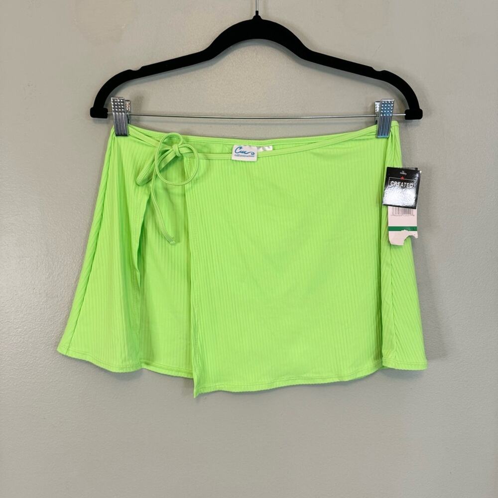 California Waves Junior's Green Ribbed‎ Tie Slit Sarong Skirt Cover-Up Large NWT - Picture 2 of 8